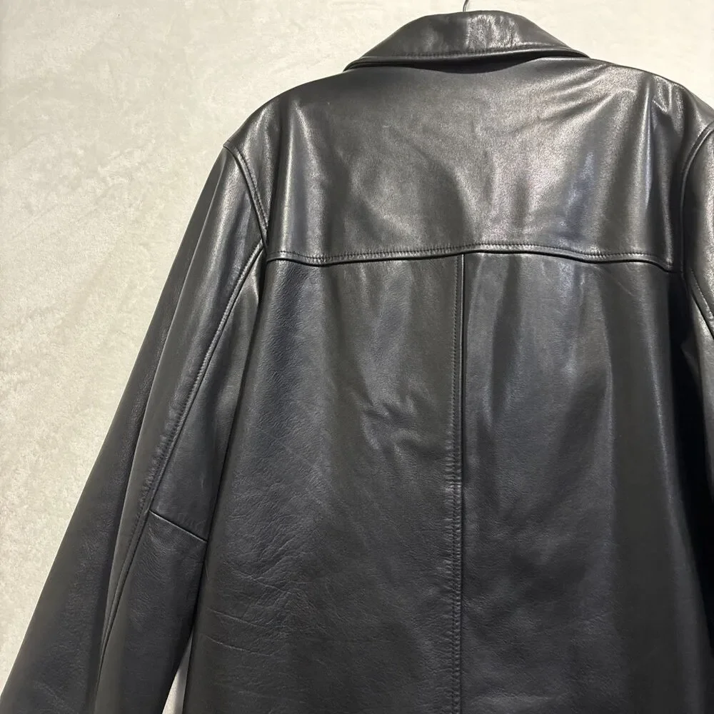 Banana Republic Vintage Coat Jacket Men's Small Black Genuine Leather Button Up